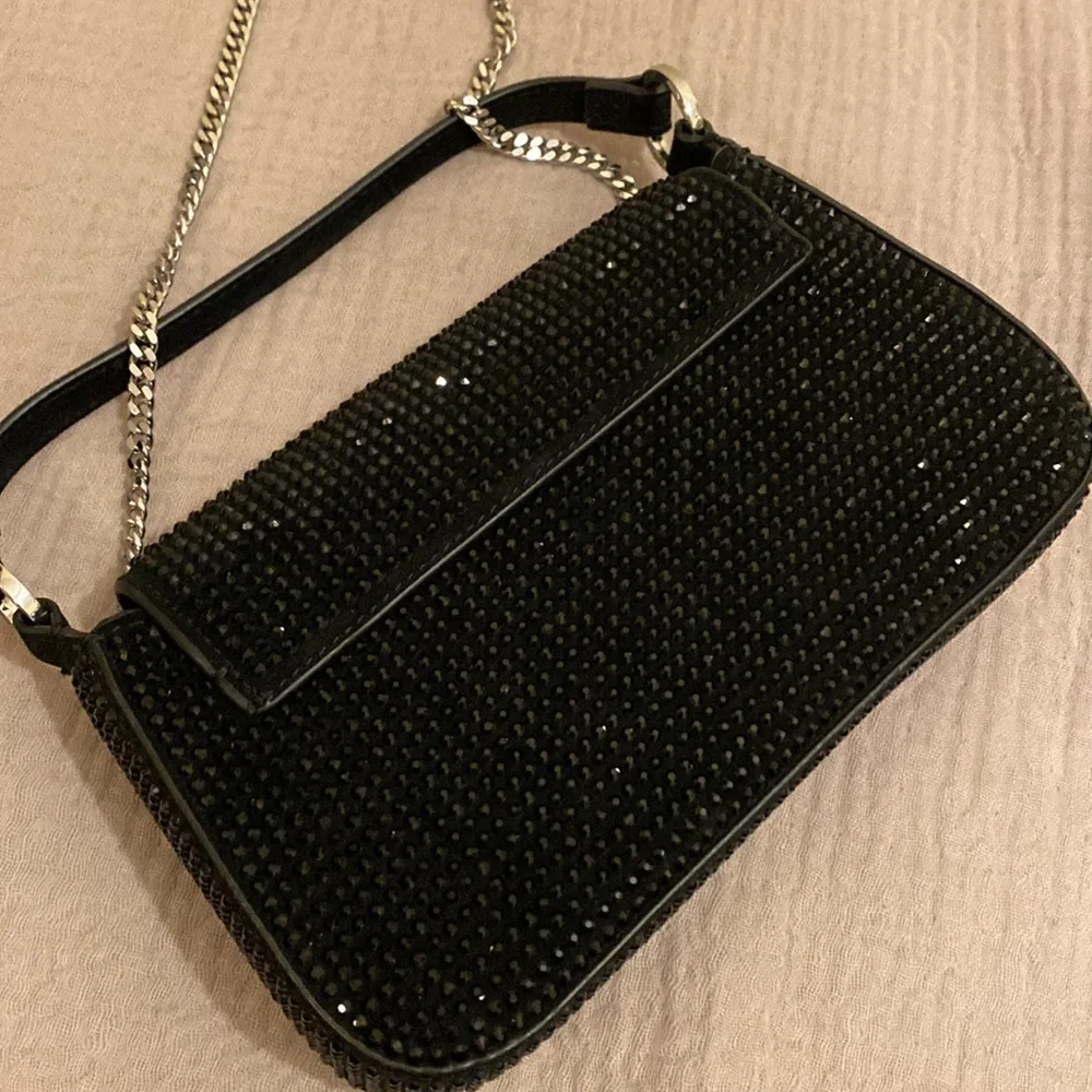 Mango MINI RHINESTONE CHAIN BAG Elegant Black Beaded Handbag